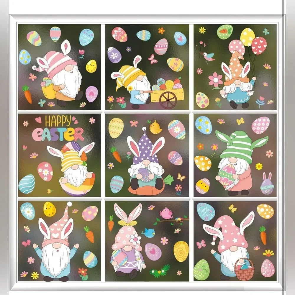 Gnome Easter Window Clings - 9 Sheets Stickers for Glass Windows NIP 2 set
